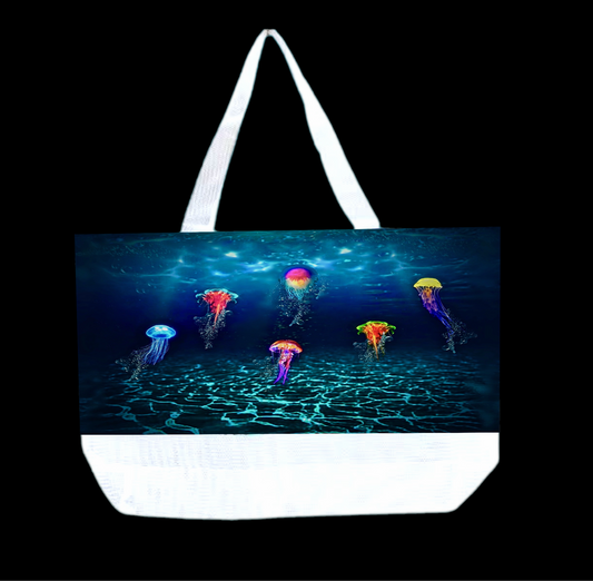 Jellyfish Aglow Beach Bag Mesh Bottom